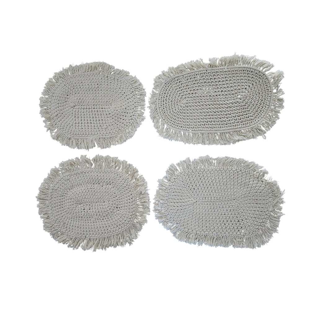 The Farmhouse Rachel Ashwell Cotton Fringe Oval Placemats‎ Set Of 4 Rustic Boho